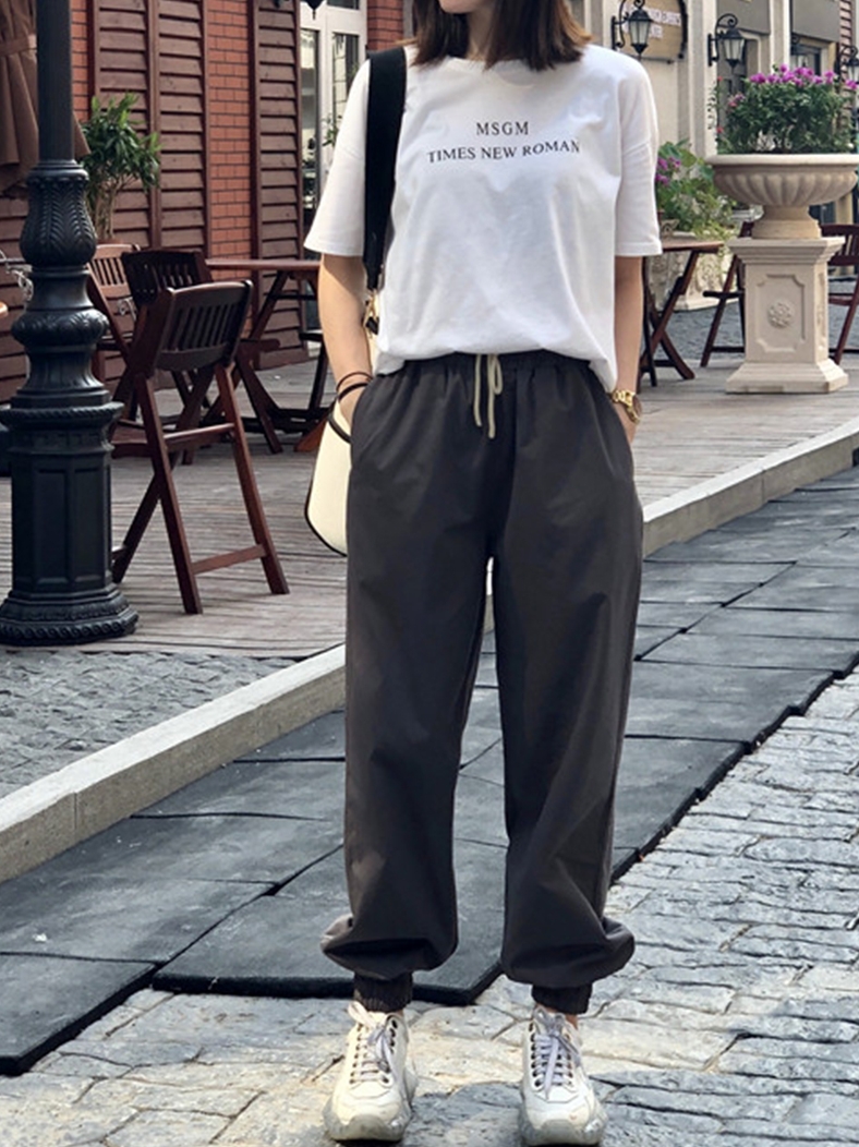 High-end grey French extended cargo pants for women, thick fleece casual pants for autumn and winter, slimming, tight-fitting Harem pants details Picture