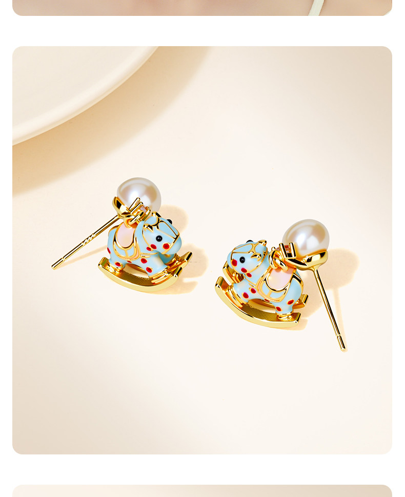马上有好运 小马耳钉2026本命年吉祥马天然淡水珍珠耳环马上有钱耳环新年过年可爱耳饰女详情14