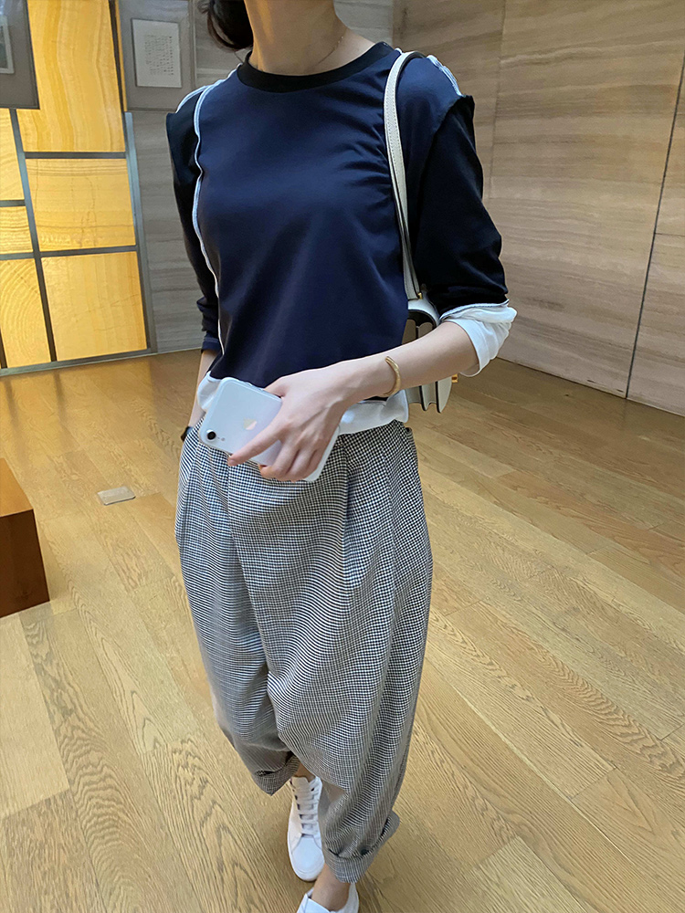 High-waisted, petite, retro checkered conical suit pants for women in the 2022 autumn, with a loose 9-inch Harem design Specification image