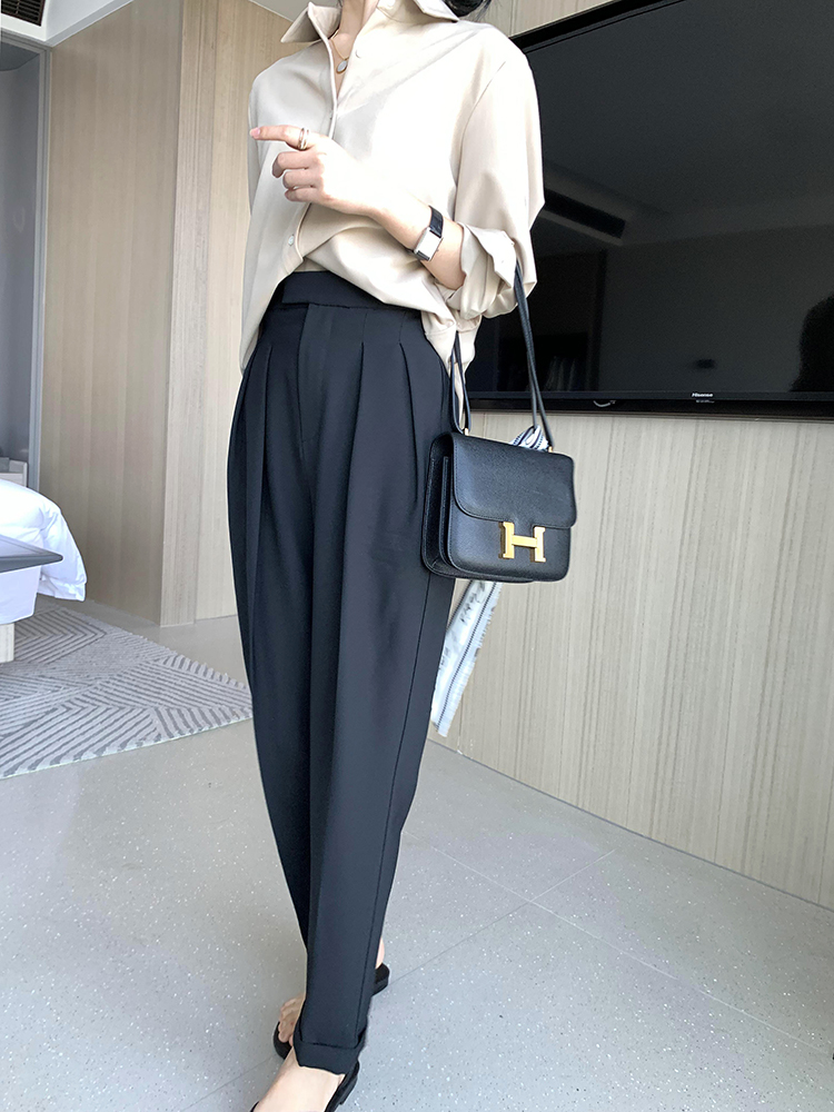 High-end women's wear black slimming straight-leg suit pants 2022 autumn new style high-waisted versatile casual pants little dress pants Specification image