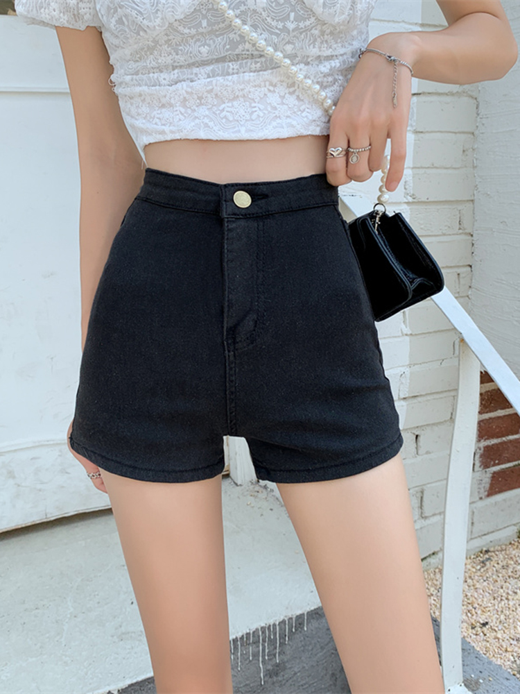 Hot Girl denim A-line shorts for children's summer, 2022 new high-waisted straight-leg petite black hot pants trend Specification image