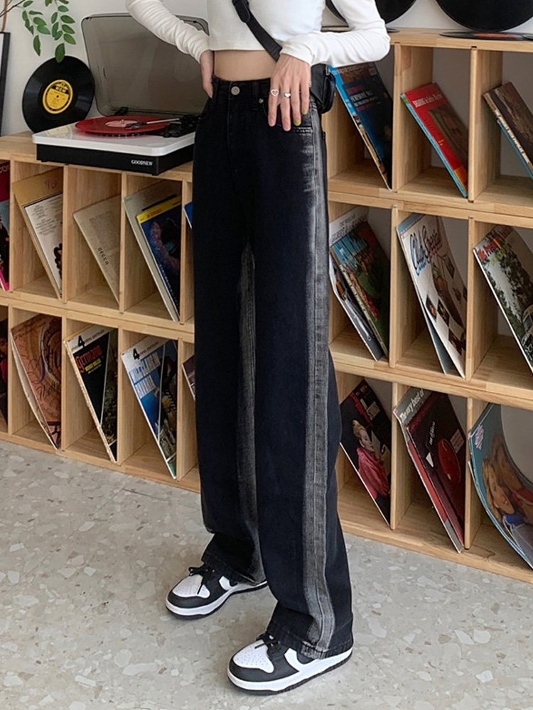 Black jeans for children, early autumn, niche design sense, drape, straight-leg loose long pants, high-waisted, slimming, wide-leg pants Application Scenario