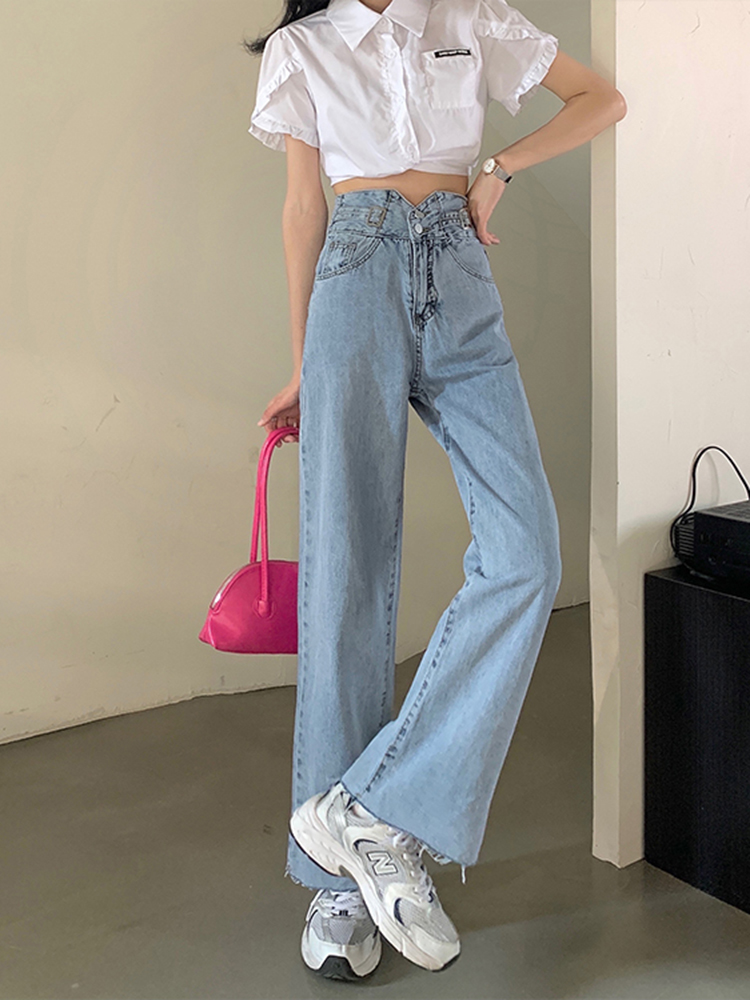 Women's summer thin jeans 2022 new style petite loose flared pants, slimming high-waisted wide-leg pants Specification image
