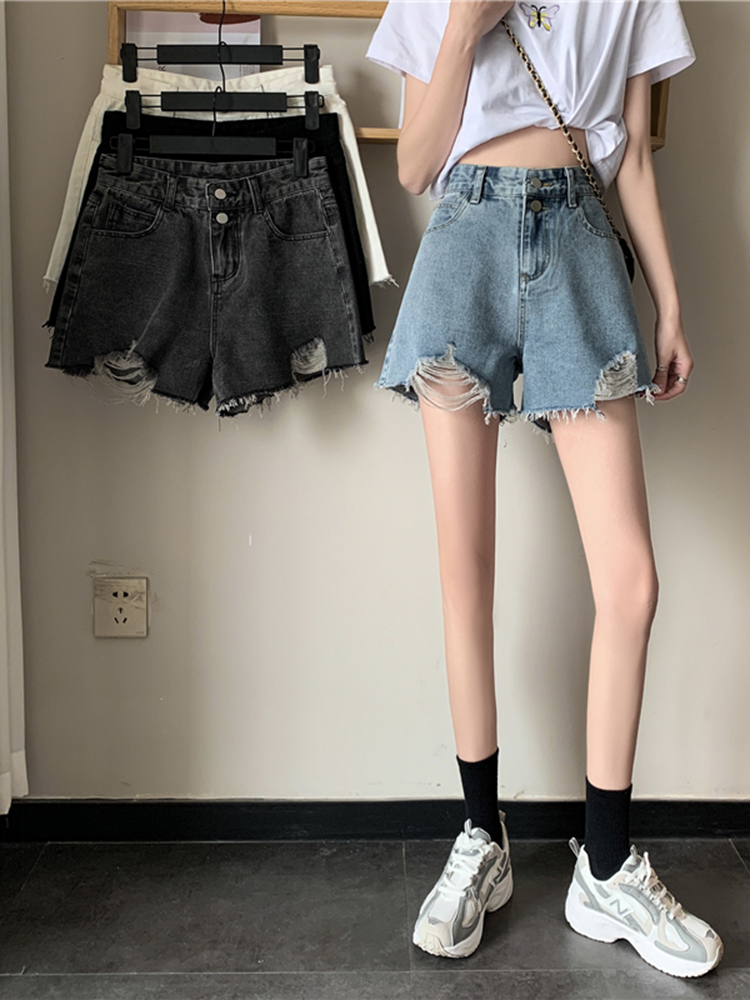 Ripped denim shorts for women's summer, thin high-waisted, niche design sense hot pants, ins high street trend A-line wide-leg pants Ripped denim shorts for women's summer, thin high-waisted, niche design sense hot pants, ins high street trend A-line wide-leg pants
