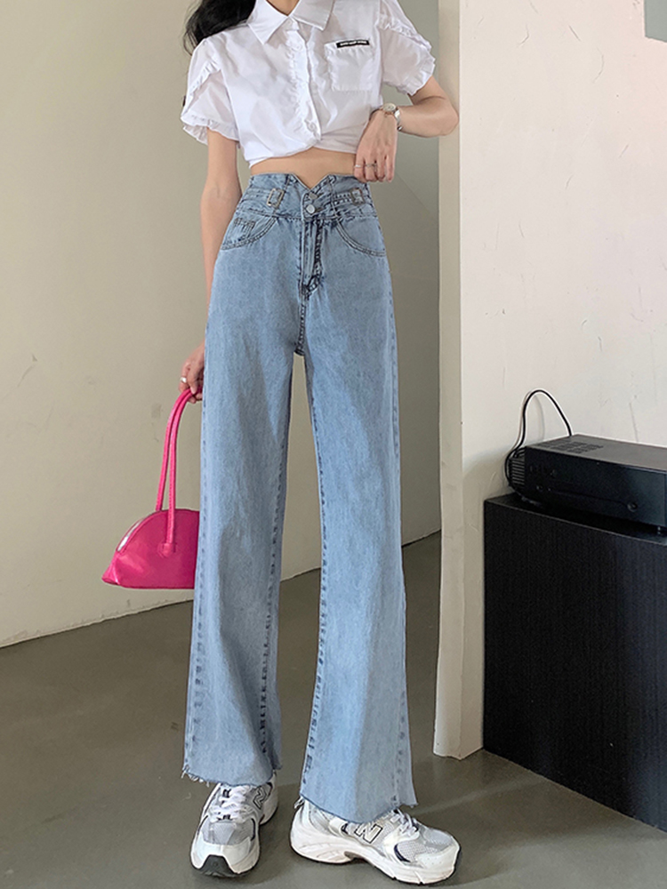 Women's summer thin jeans 2022 new style petite loose flared pants, slimming high-waisted wide-leg pants