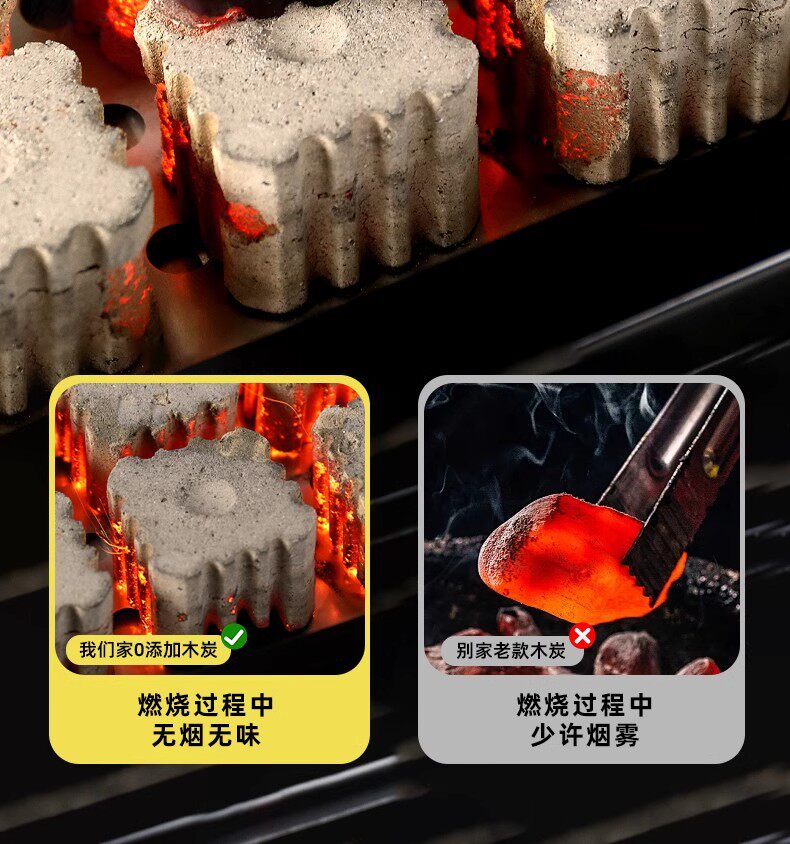 速燃炭无烟烧烤碳高温木炭果木炭用引火碳家用炭块竹炭机制钢炭详情7
