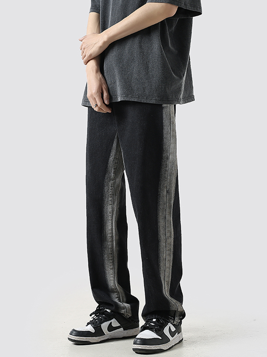 American men's spring new high street fashion brand loose straight-leg trousers with gradient distressed tie-dye wide-leg pants Specification image