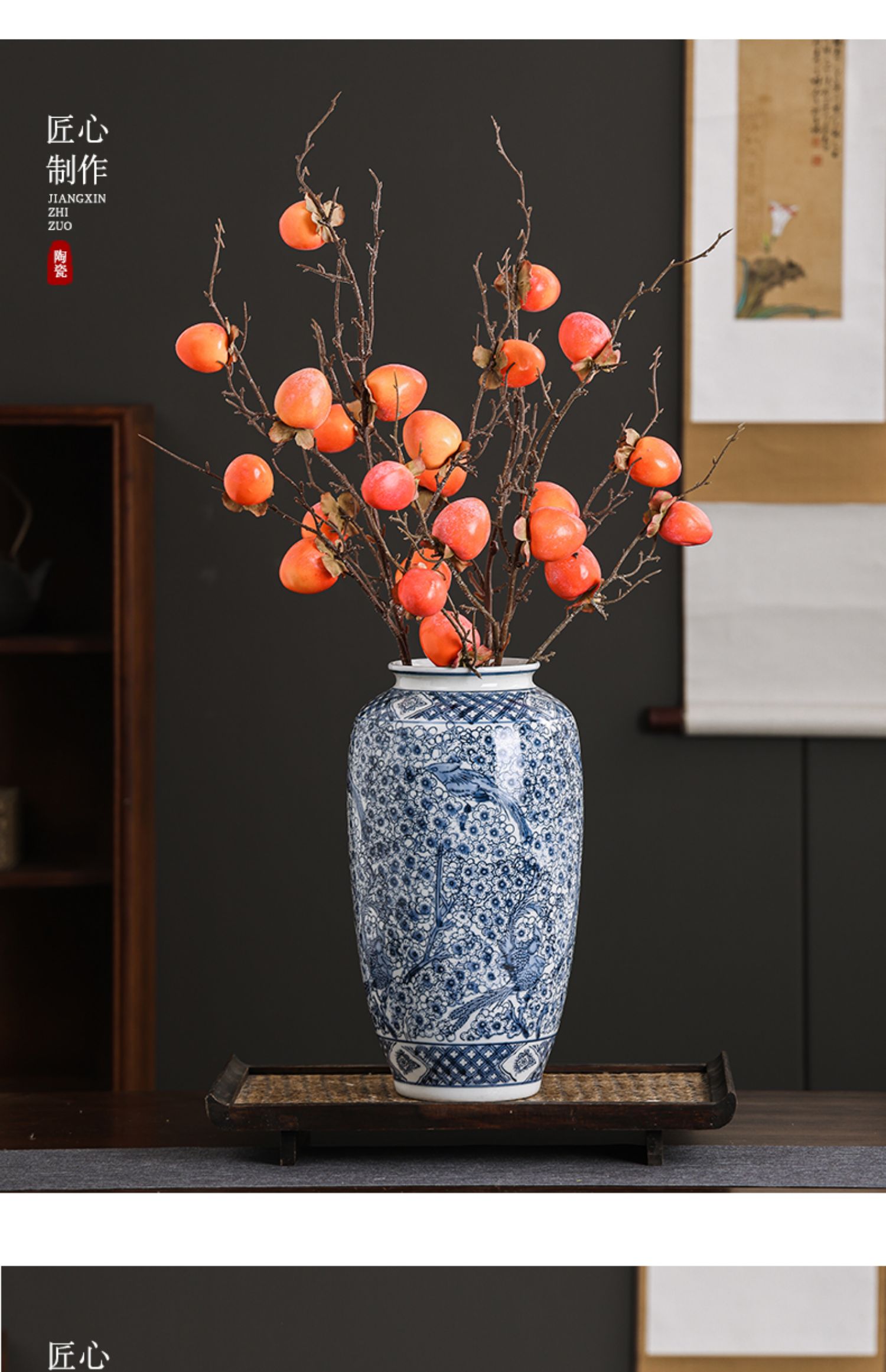 Ceramic blue and white porcelain vases, blue and white porcelain vase ornaments, home living room flower arrangement, TV cabinet decoration and arrangement pic 32