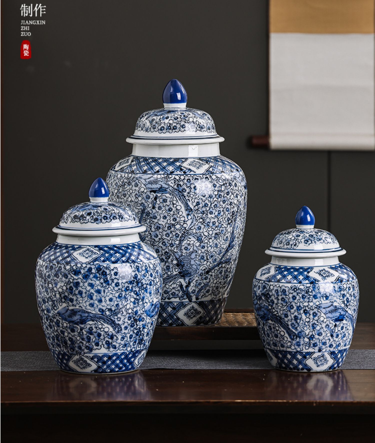 Ceramic blue and white porcelain vases, blue and white porcelain vase ornaments, home living room flower arrangement, TV cabinet decoration and arrangement pic 33