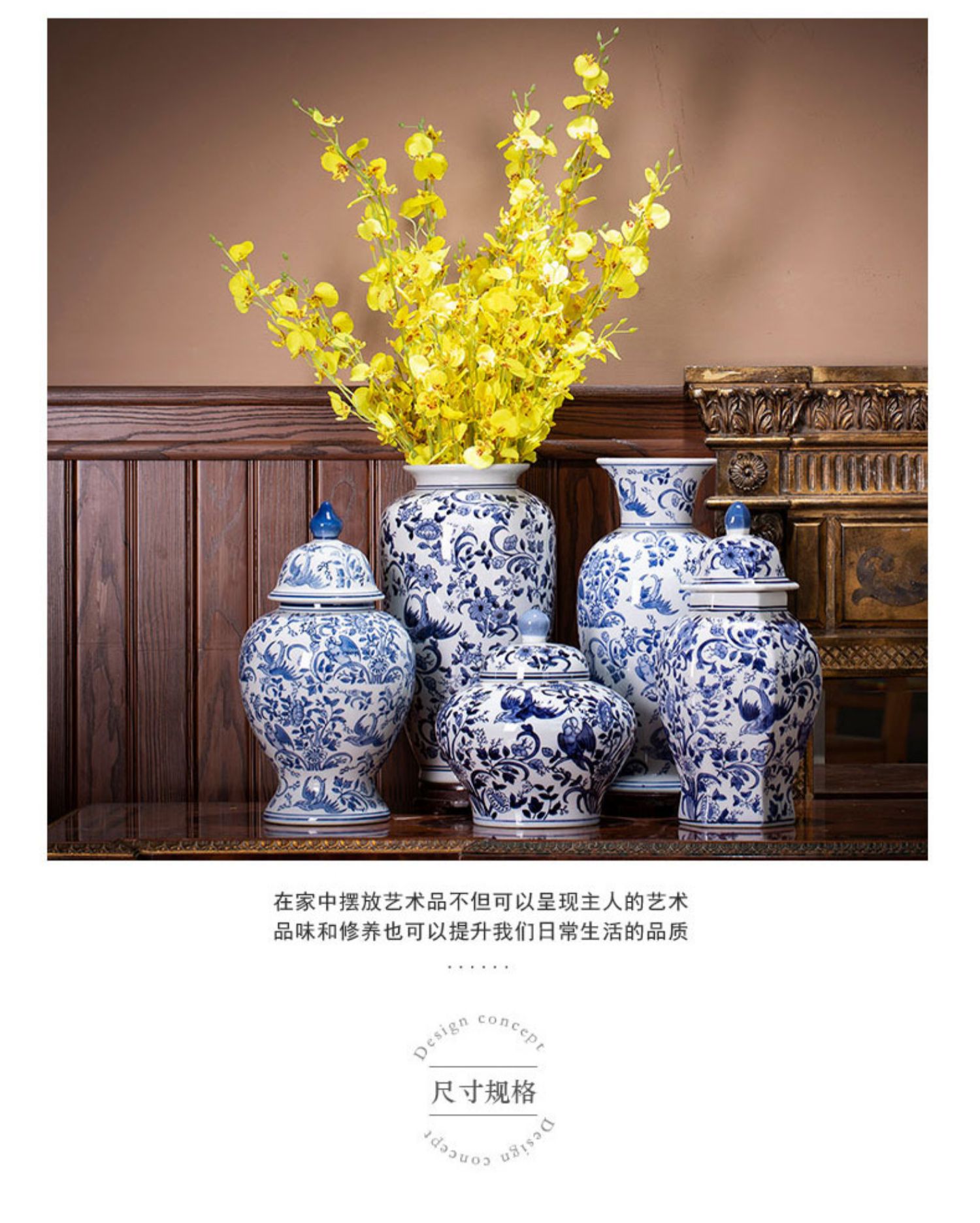 Ceramic blue and white porcelain vases, blue and white porcelain vase ornaments, home living room flower arrangement, TV cabinet decoration and arrangement pic 4