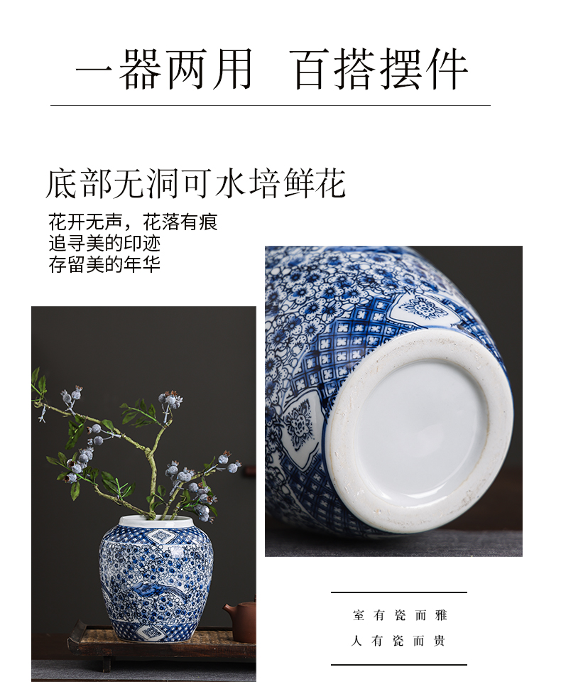 Ceramic blue and white porcelain vases, blue and white porcelain vase ornaments, home living room flower arrangement, TV cabinet decoration and arrangement pic 39