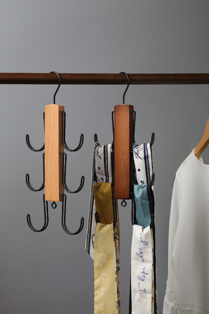 多功能木质挂钩围巾丝巾吊带皮带领带内衣包包帽子收纳衣架省空间详情11