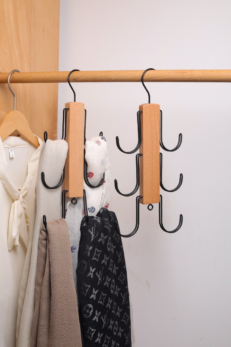 多功能木质挂钩围巾丝巾吊带皮带领带内衣包包帽子收纳衣架省空间详情6