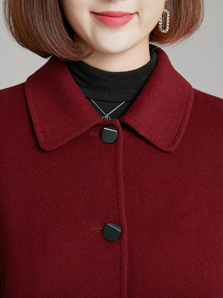 Fashionable double-sided wool coat for middle-aged and elderly women, simple double-sided cashmere coat with a single breasted lapel for mothers Item Picture