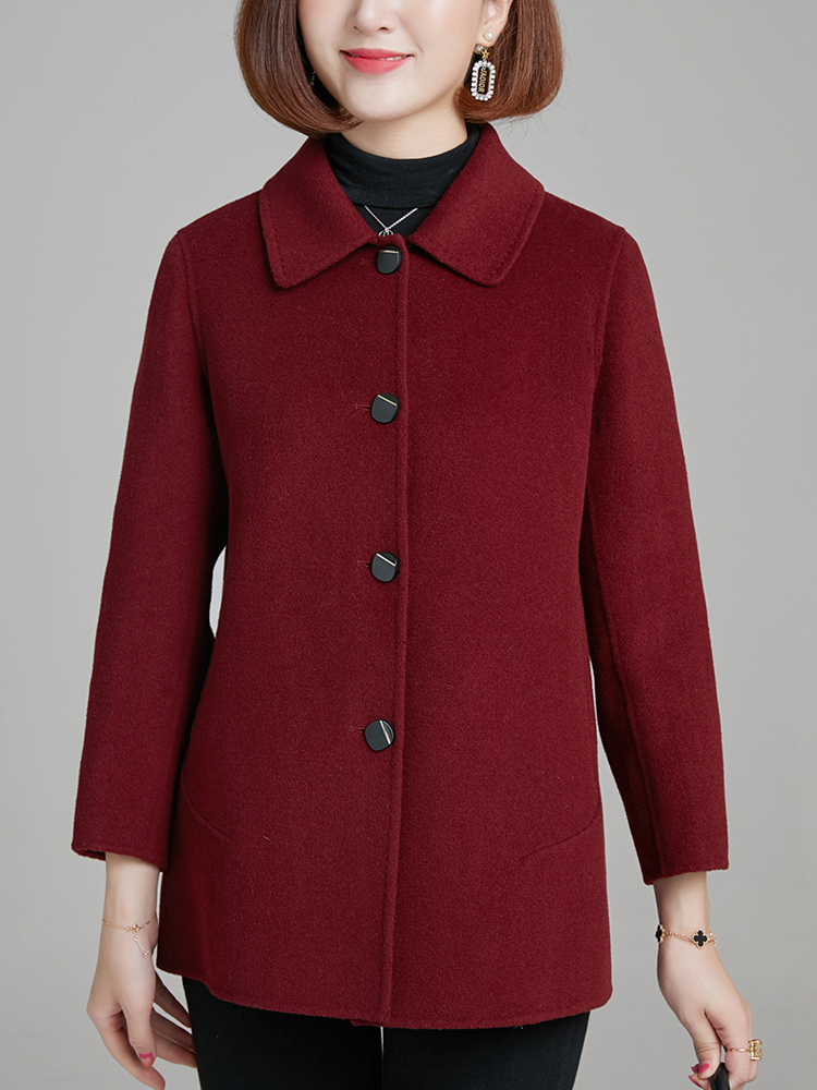 Fashionable double-sided wool coat for middle-aged and elderly women, simple double-sided cashmere coat with a single breasted lapel for mothers