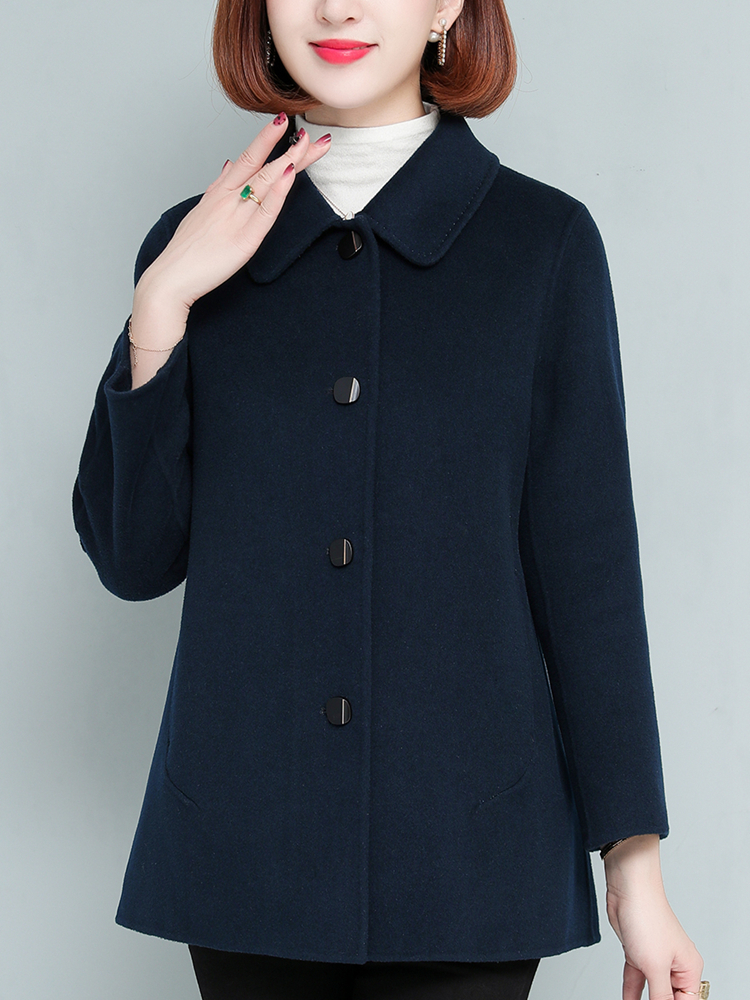 Fashionable double-sided wool coat for middle-aged and elderly women, simple double-sided cashmere coat with a single breasted lapel for mothers details Picture