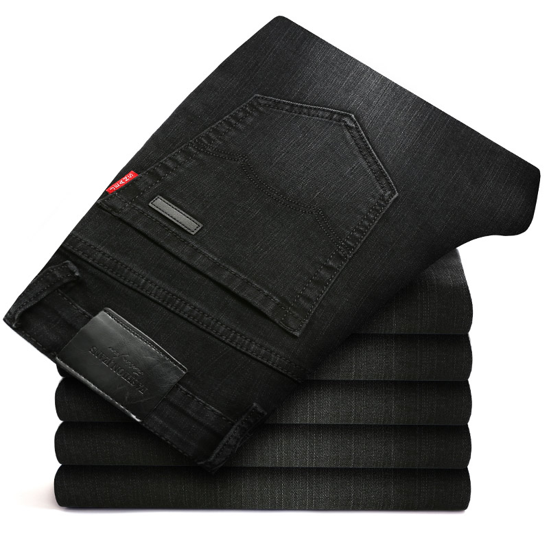 Summer thin men's black slim-fit jeans, men's straight-leg washable men's summer stretch casual men's trousers Item Picture