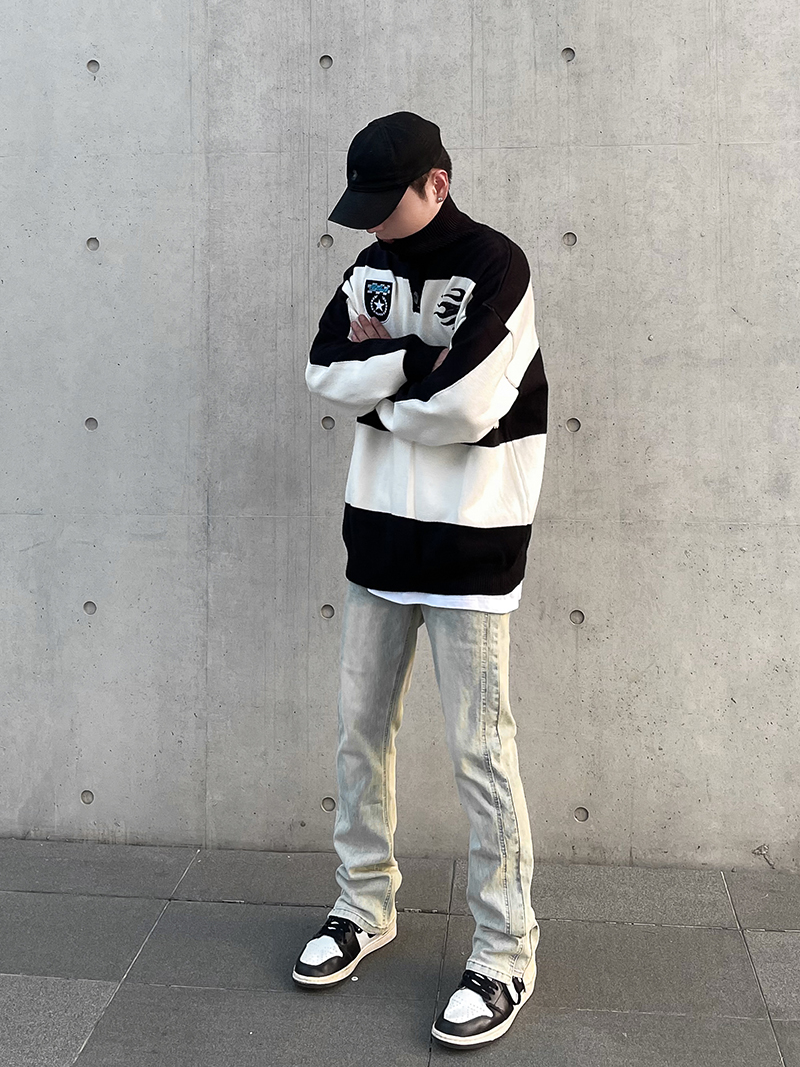 American high street yellow mud-dyed washed distressed jeans, men's ins trendy brand slimming straight-leg slightly flared flared slimming long pants Specification image