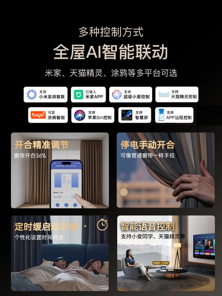 国内专供代发智能电动窗帘轨道电机酒店家居语音手机远程控制套装详情4