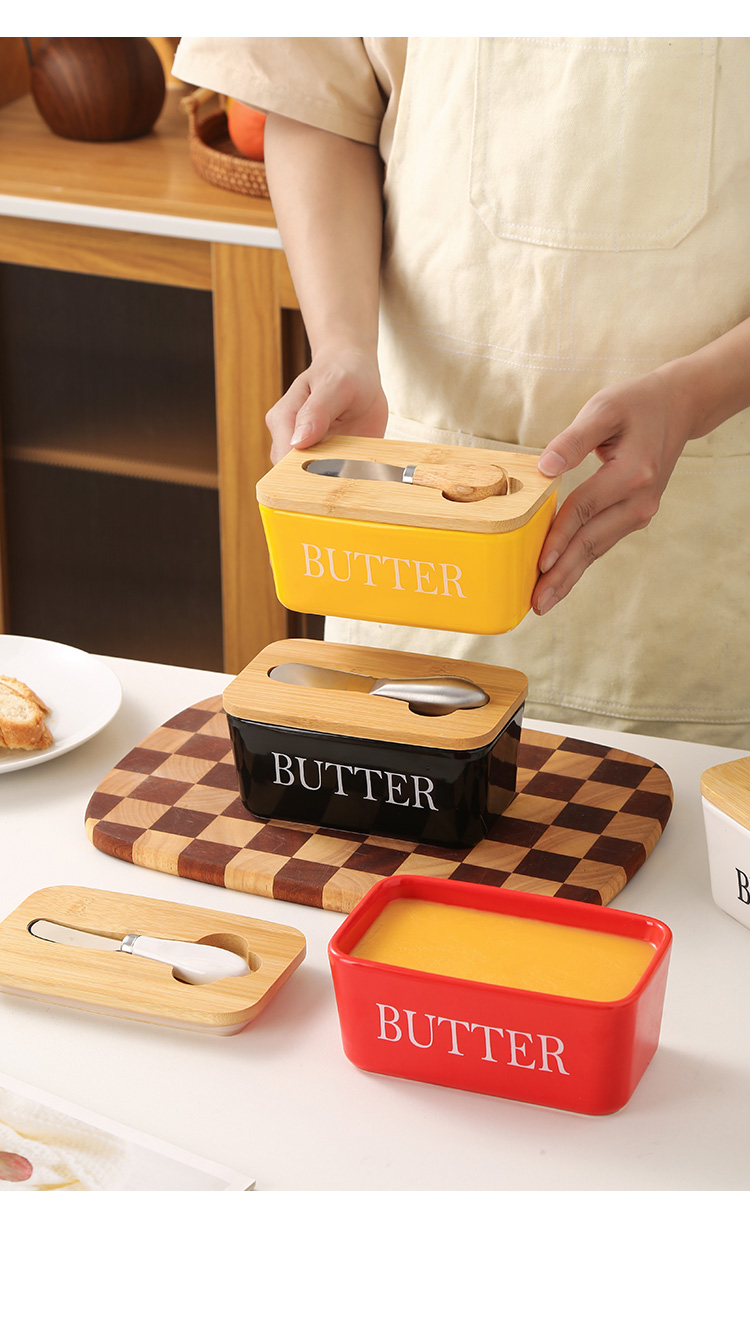 陶瓷黄油盒Butter Dish带盖抹刀牛油盒家用奶酪保鲜密封罐收纳盒详情5
