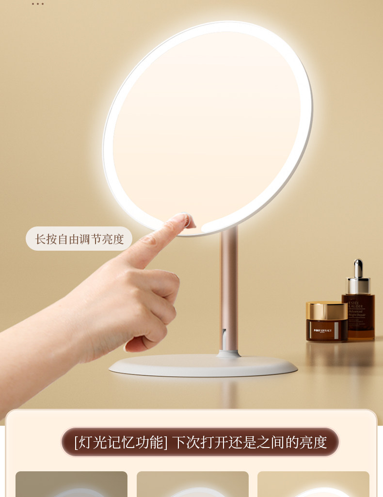 led makeup mirror, high-definition dressing mirror table, mirror desktop, can be stored, makeup mirror with light, metal stand, portable pic 12
