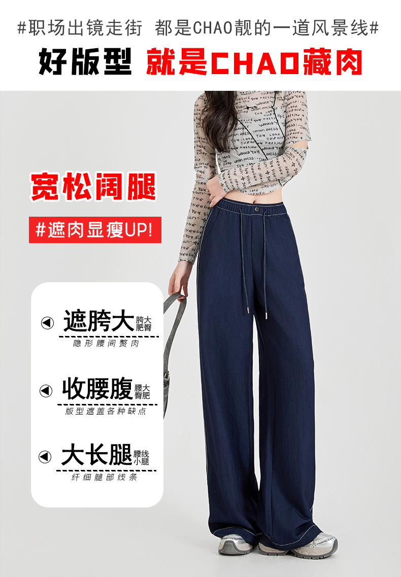 美式牛仔裤女新款时尚丹宁蓝垂感慵懒松弛感裤子显瘦宽松大阔腿裤详情6