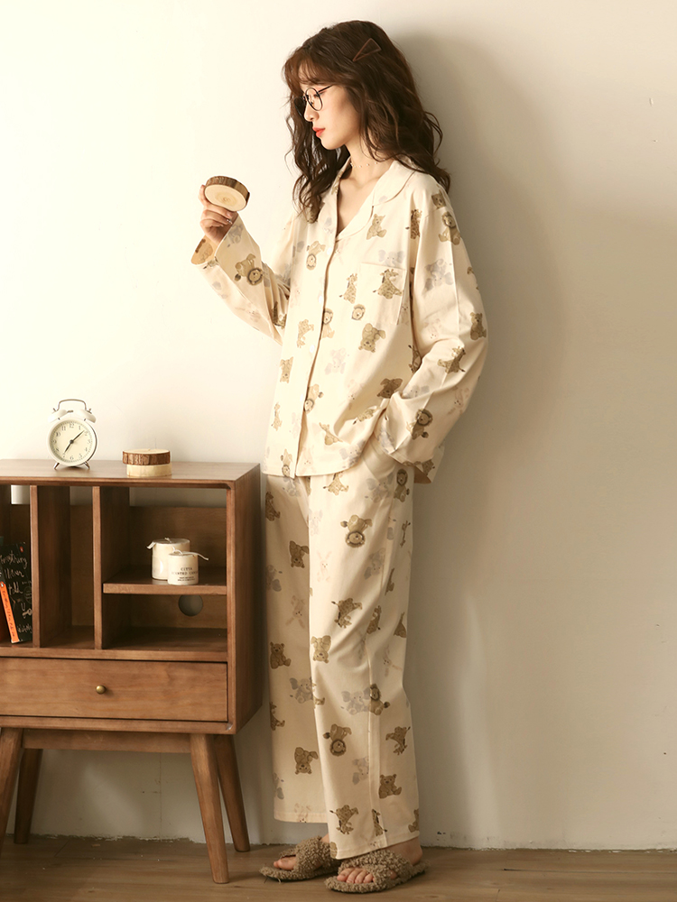 The new 2022 pajama women's Spring and Autumn pure cotton long-sleeved large size 200 pounds can be worn outside as a high-end home wear set Application Scenario