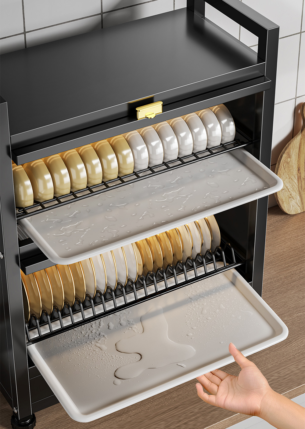Kitchen multi-layer bowl and plate storage rack, household bowl rack, countertop, chopstick plate, dust-proof storage box, multi-functional draining rack pic 12