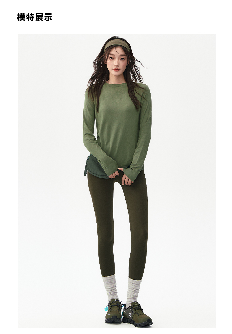 Otoño-invierno mujer yoga ropa manga larga suelta slim cuello redondo pilates deporte casual ropa de ejercicio al aire libre pic 14