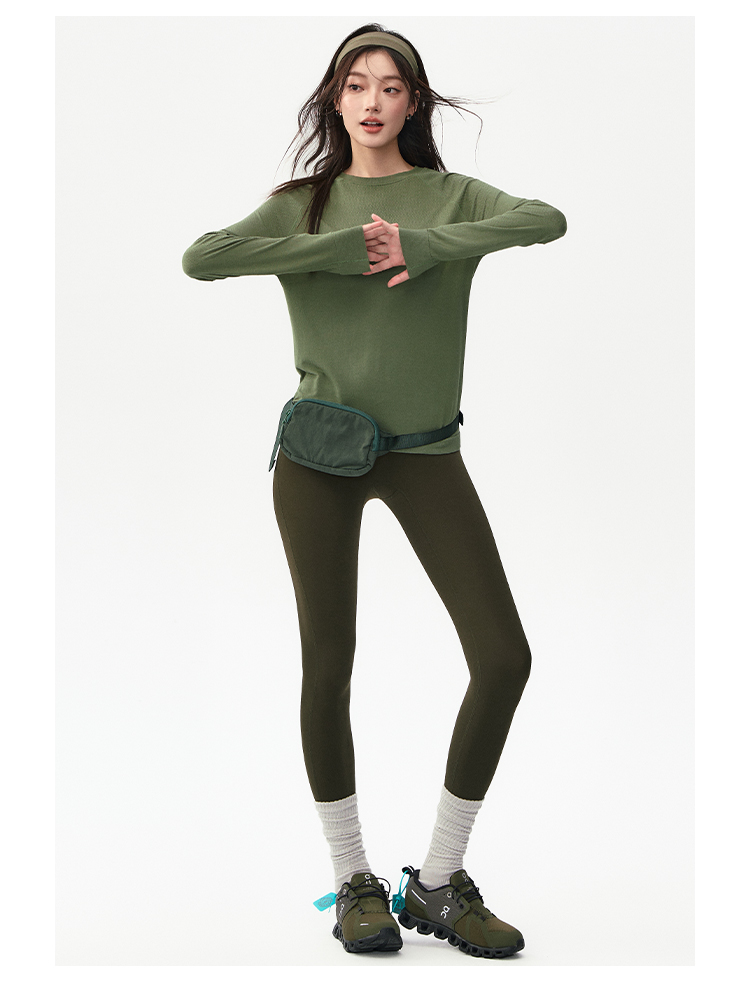 Otoño-invierno mujer yoga ropa manga larga suelta slim cuello redondo pilates deporte casual ropa de ejercicio al aire libre pic 15