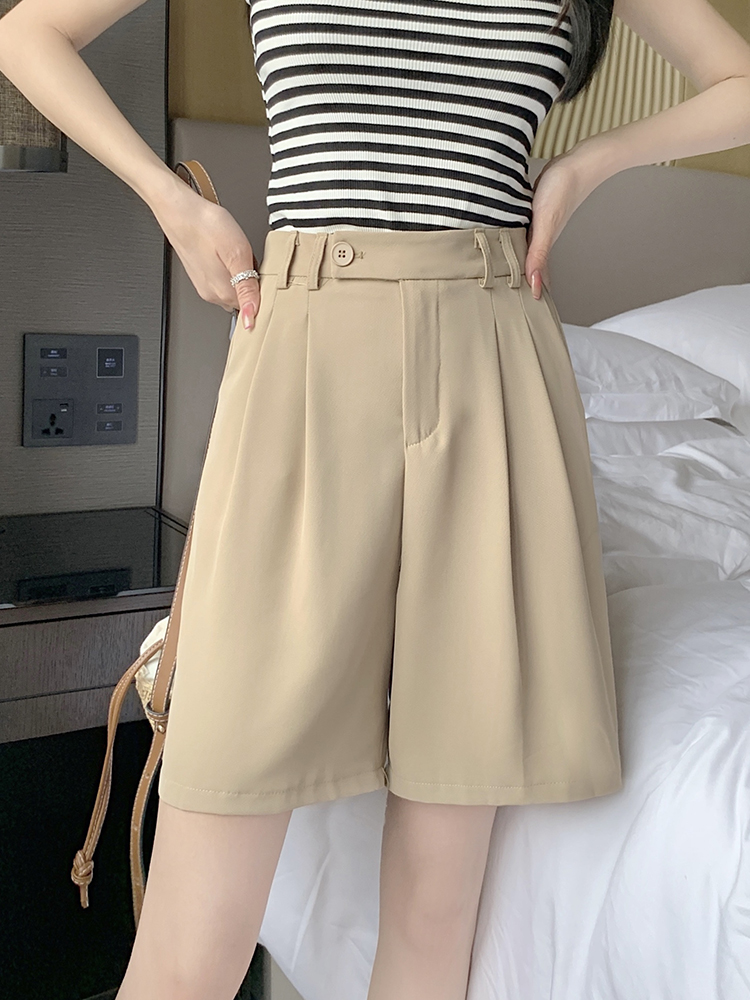Summer thin five-inch mid-length pants, women's suit shorts, wide-leg pants, 2022 new high-waisted sporty casual straight-leg pants Specification image