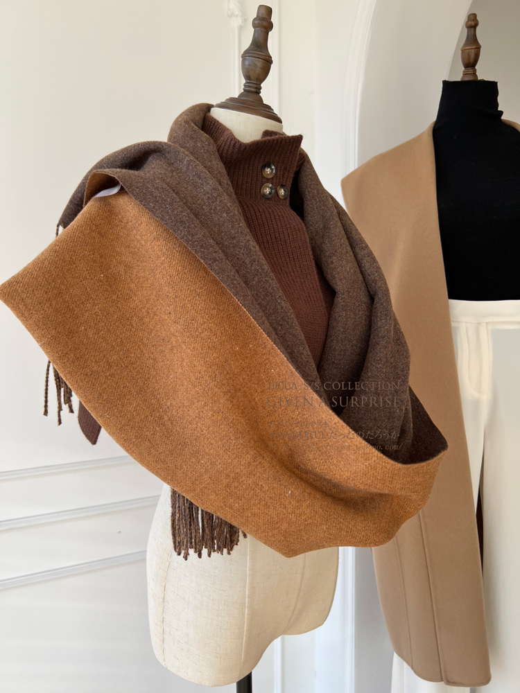 秋冬新款轻奢~大衣伴侣双面纯色围巾女欧美风仿羊绒保暖披肩围脖详情87