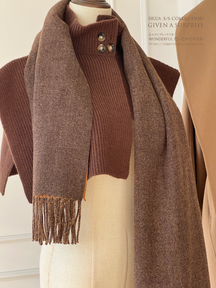 秋冬新款轻奢~大衣伴侣双面纯色围巾女欧美风仿羊绒保暖披肩围脖详情85