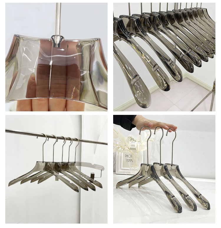 高档水晶透明女衣架防滑烟灰服装店衣架婚纱透明成人衣撑裤架无痕女装详情7