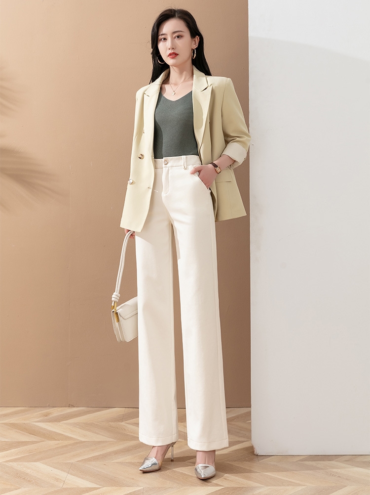 Factory direct sales of high-quality twill cotton straight-leg women's pants, spring casual style suit pants, 2022 new high-waisted wide-leg long pants