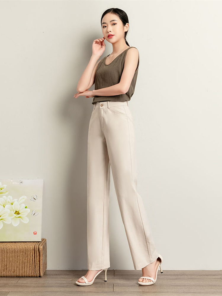 2022 Popular women's summer pants: Thin cotton and linen straight-leg pants, women's casual pants, loose and slimming, high-waisted nine-inch pants, long pants