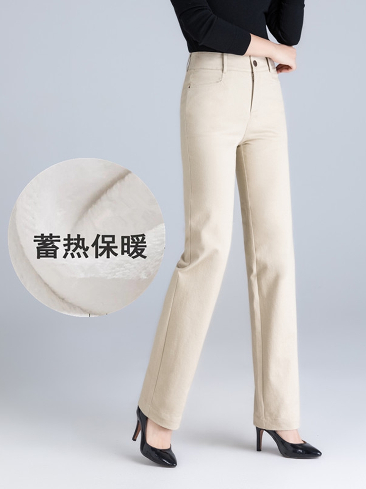 2022 Summer high-quality pure cotton straight-leg women's trousers, high-waisted casual long pants, stretch tall long leg cotton pants Item Picture