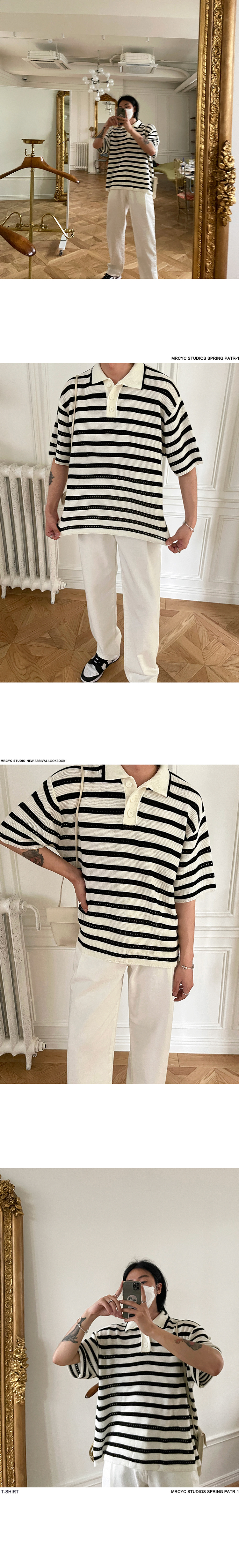 MYQ rayas manga corta POLO hombre korea versión tendencia verano slim con solapa suelta camiseta jersey paul pic 9