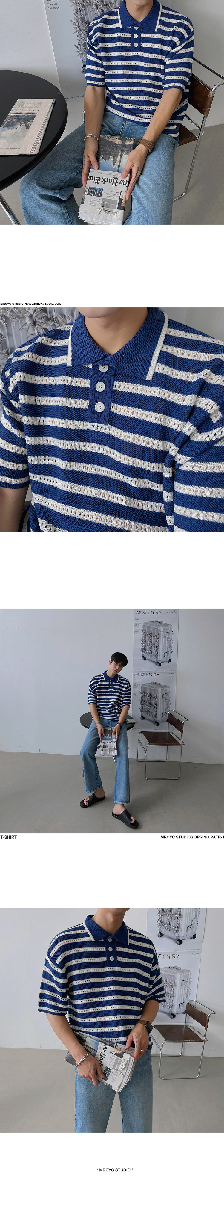 MYQ rayas manga corta POLO hombre korea versión tendencia verano slim con solapa suelta camiseta jersey paul pic 8