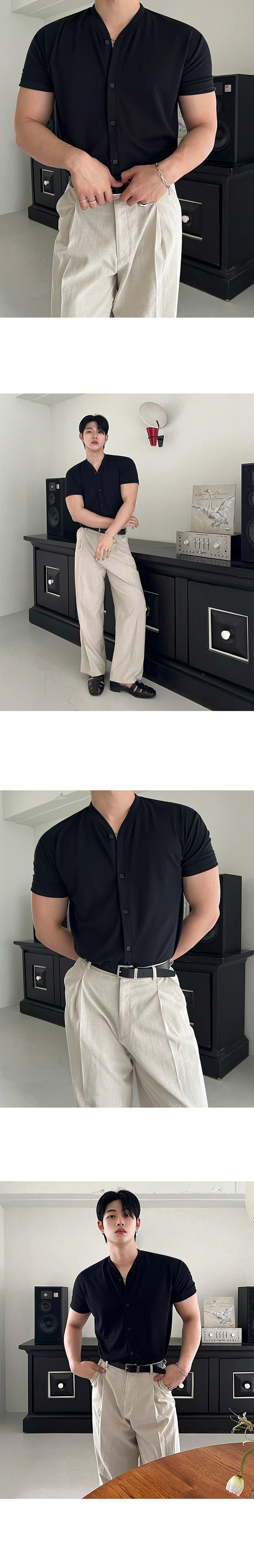 MYQ设计感开衫短袖T恤男夏季修身cleanfit半袖上衣韩系通勤穿搭详情5