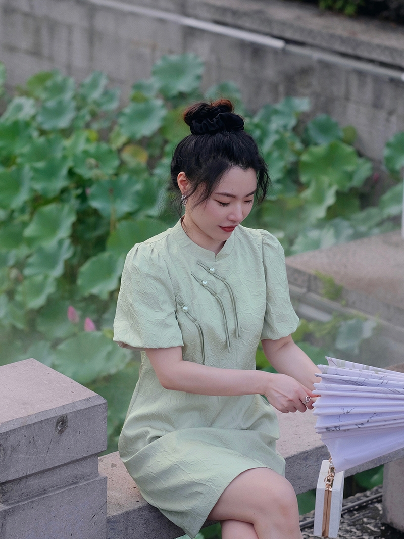 JML Ginger, wheat and bean green New Chinese-style women's dress, Chinese-style dress, improves the pear-shaped figure of the cheongsam woman Xia