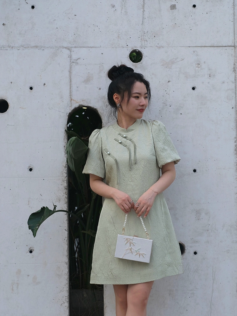 JML Ginger, wheat and bean green New Chinese-style women's dress, Chinese-style dress, improves the pear-shaped figure of the cheongsam woman Xia Item Picture