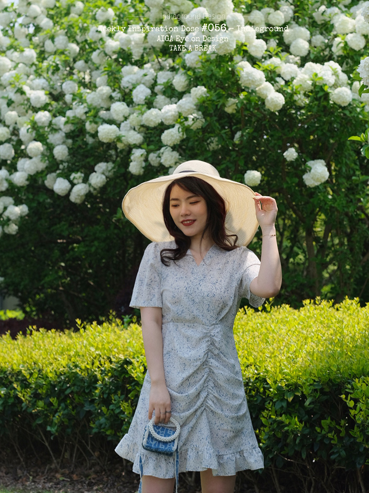 JML Ginger Wheat Grain French V-neck Picnic blue floral pleated high-waisted tea break dress Slimming short dress Specification image