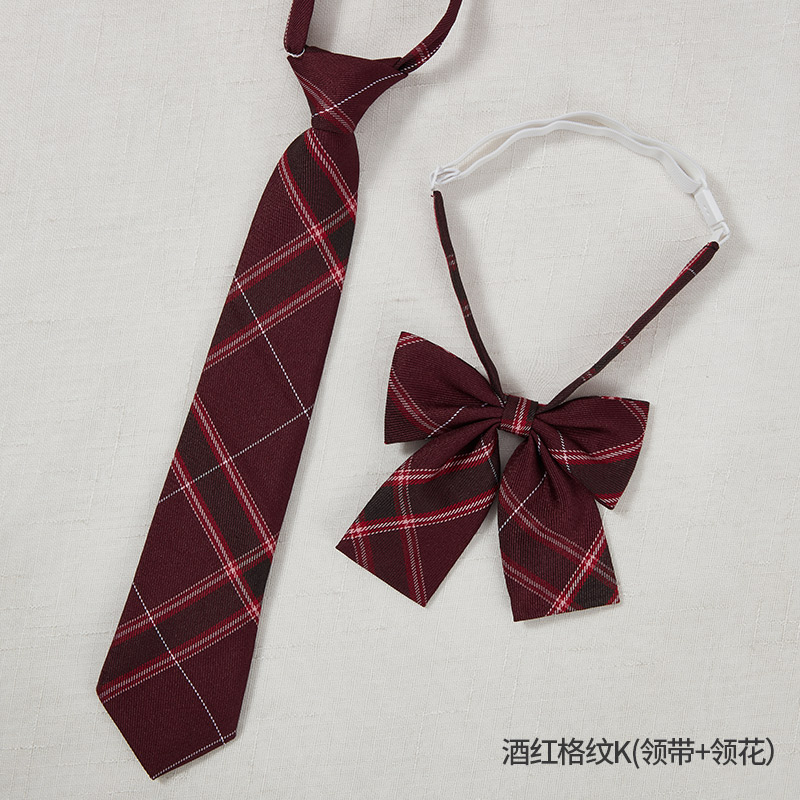 免打领带小韩版女式学院风领花JK制服酒红蝴蝶结水手服免打领结详情14