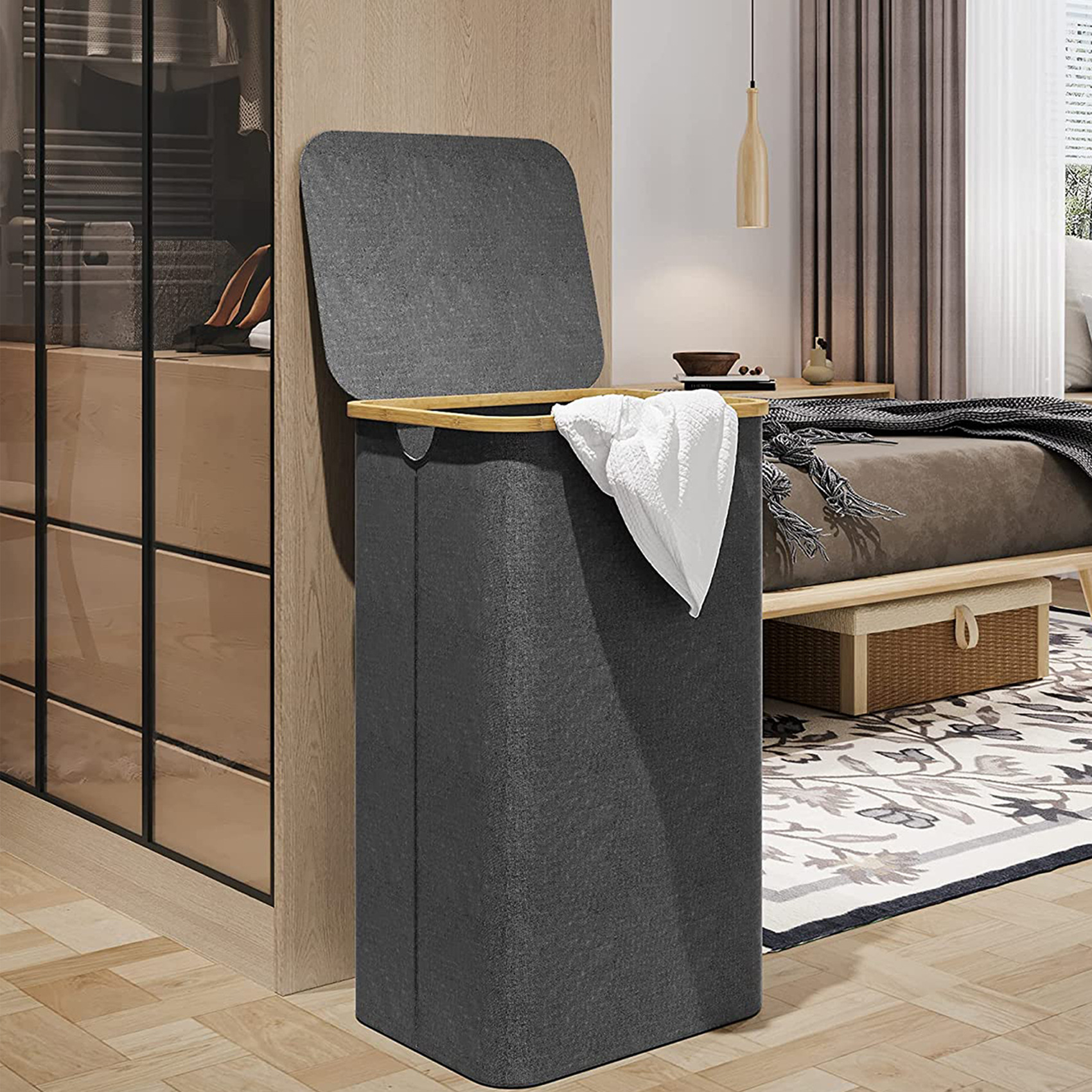 日式卧室化妆室脏衣篮含内袋可折叠脏衣篓脏衣物收纳筐布艺超大号详情1