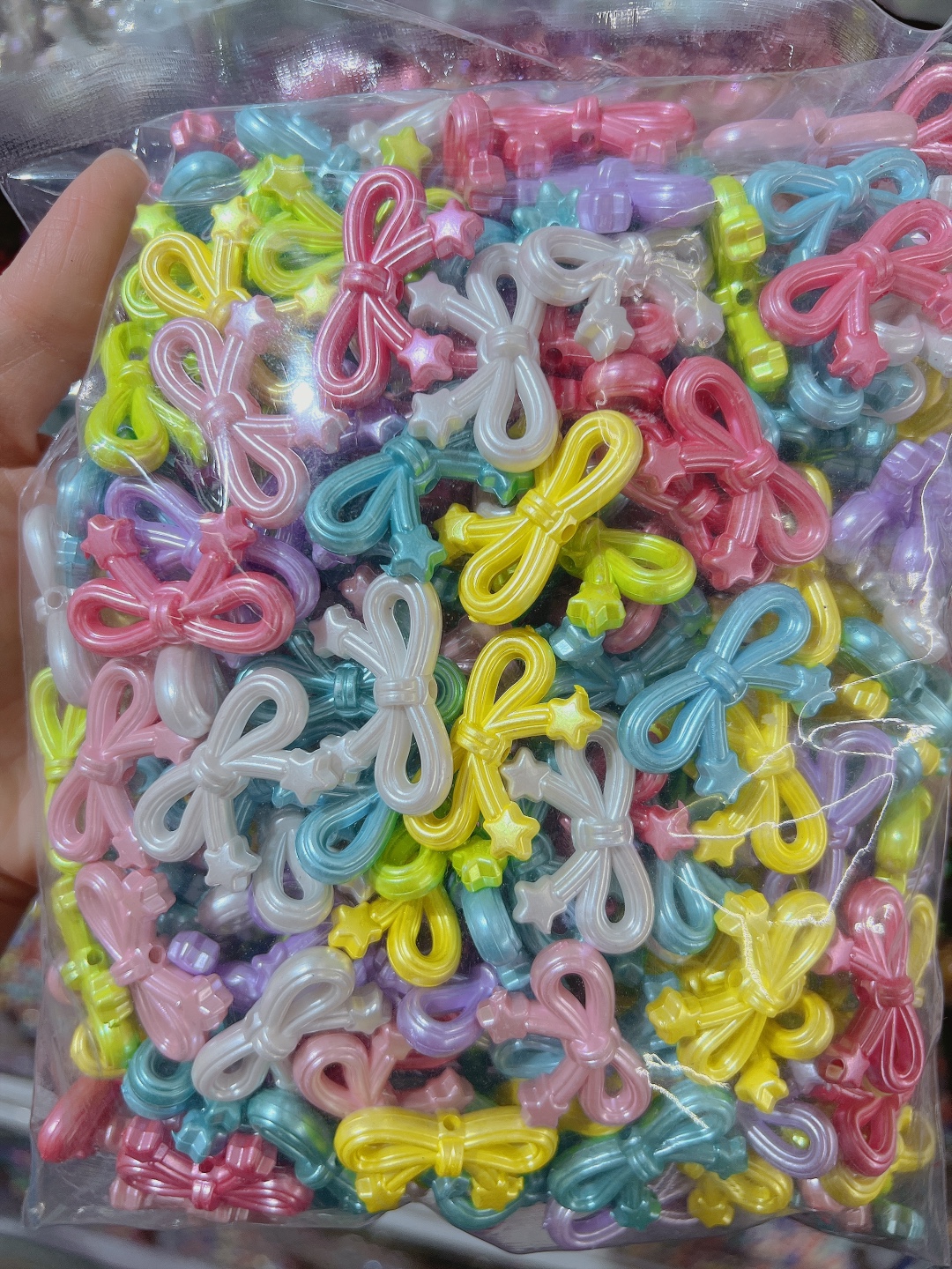 亚克力珍珠炫彩流星星蝴蝶结DIY手工串散珠串笔手机链饰品配详情4