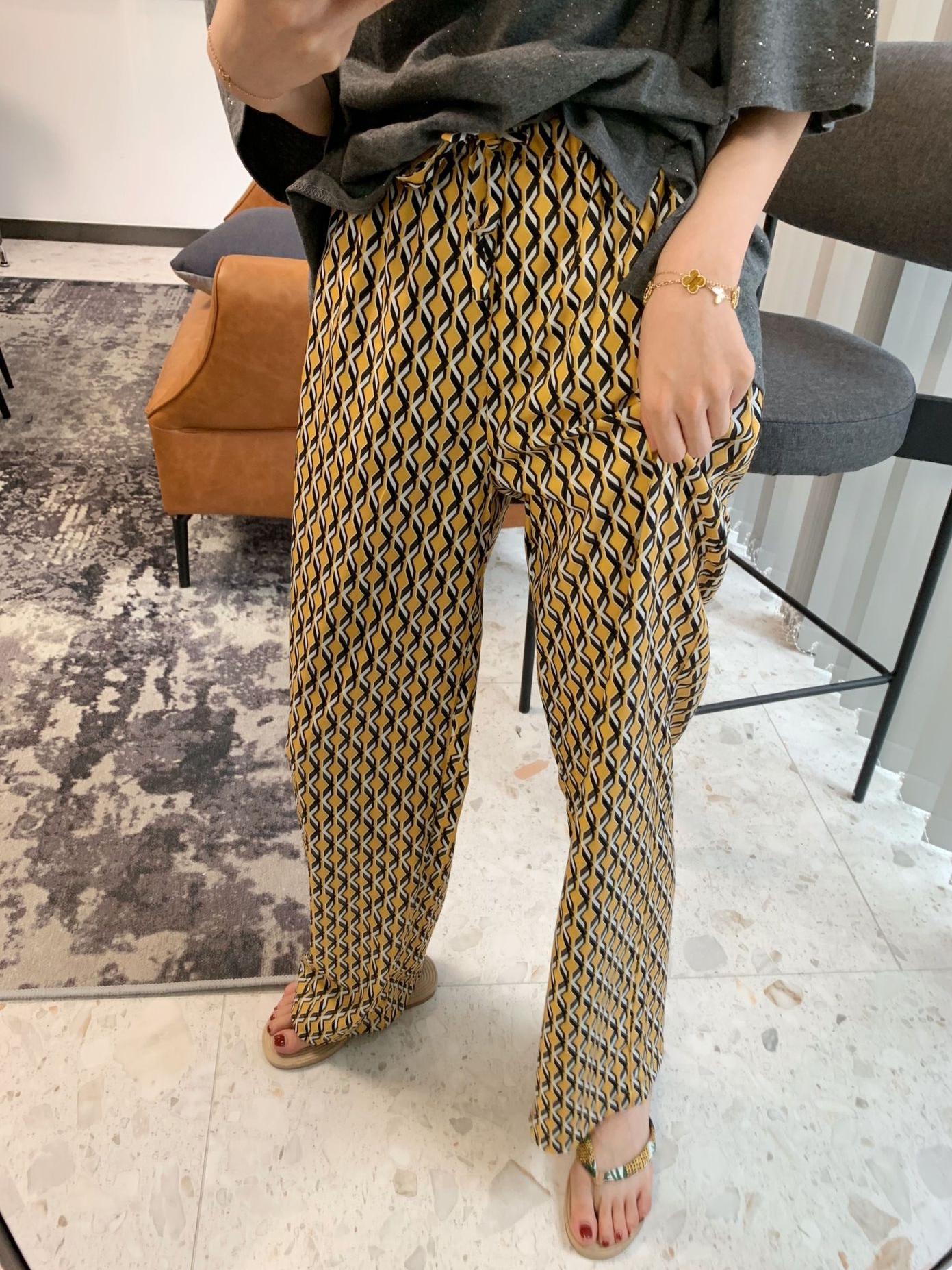 Wide-leg pants, women's high-waisted printed pants, summer ice silk straight leg, casual loose, slimming, floor-length beach pants, thin style Item Picture