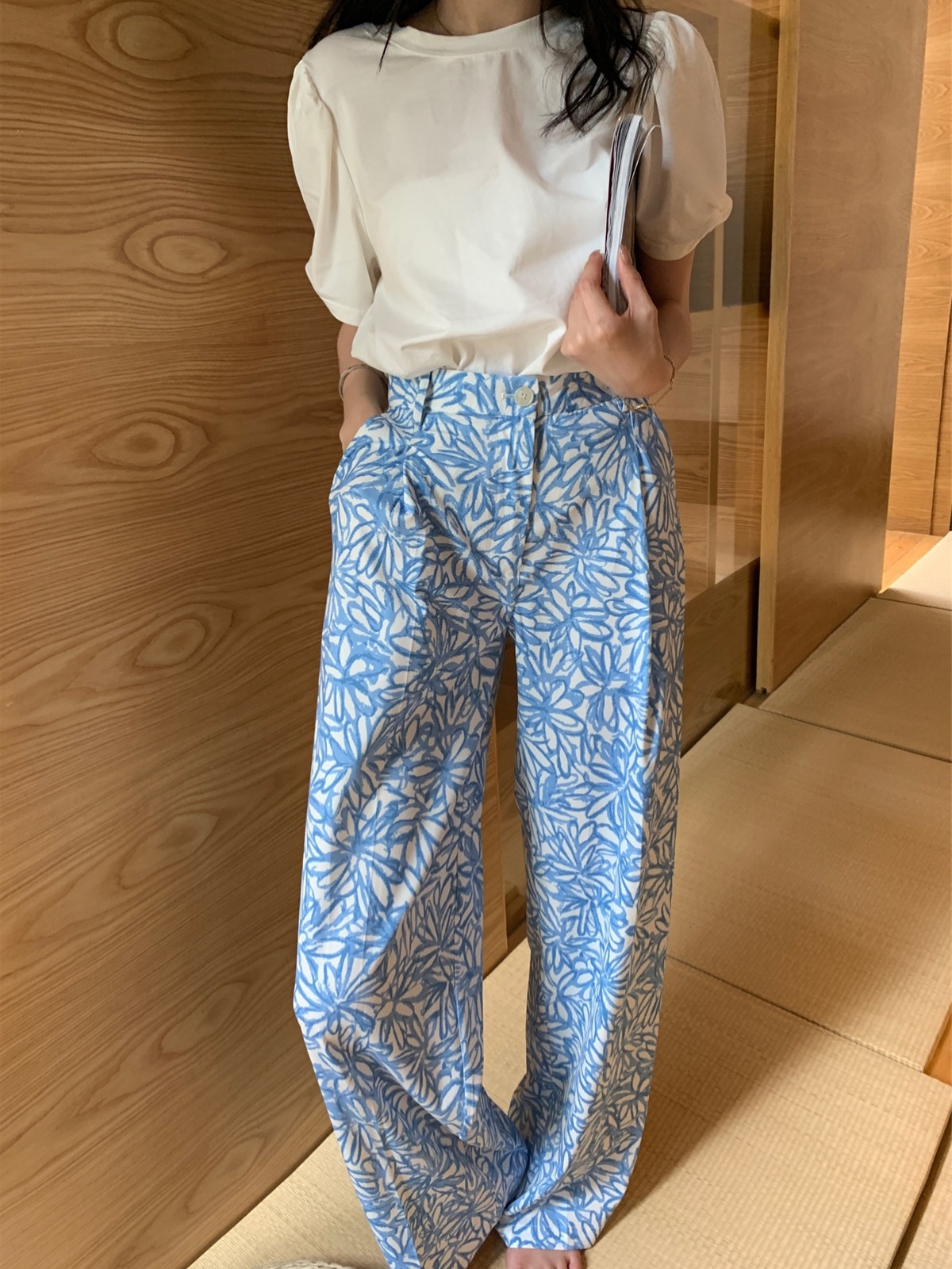 Wide-leg pants for women with high waists and a sense of dryness, a new summer style of thin ice silk chiffon straight-leg slimming casual long pants, floor-length pants