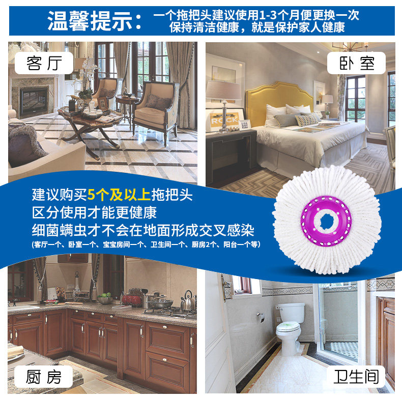 百家好世旋转拖把头拖布头家用替换好神拖通用拖把拖地棉头墩布头详情3