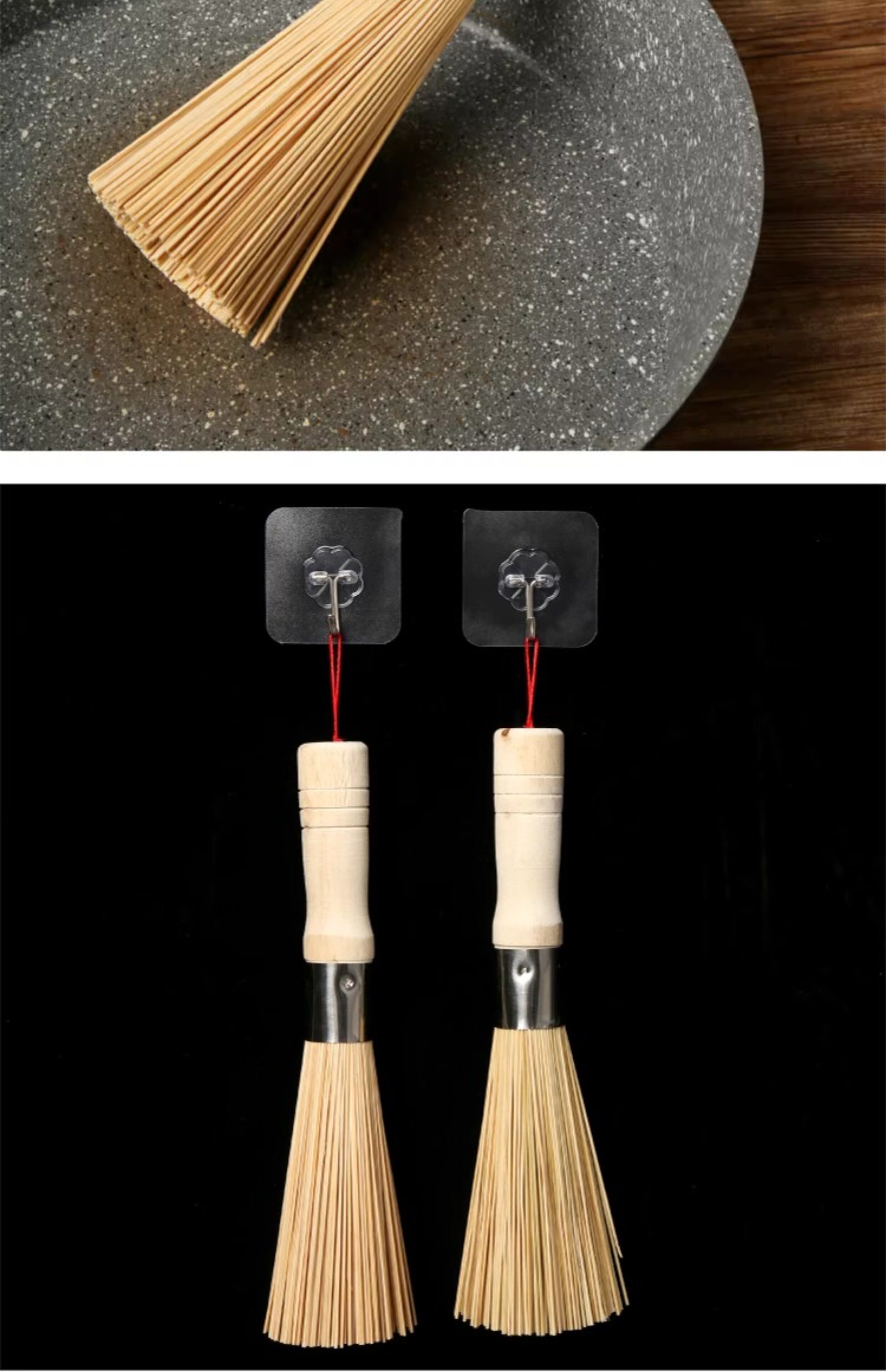 The old-fashioned bamboo pot brush with a solid wood handle is a kitchen household utensil for washing POTS and dishes. It is a bamboo brush for washing POTS and dishes and a cleaning brush pic 15
